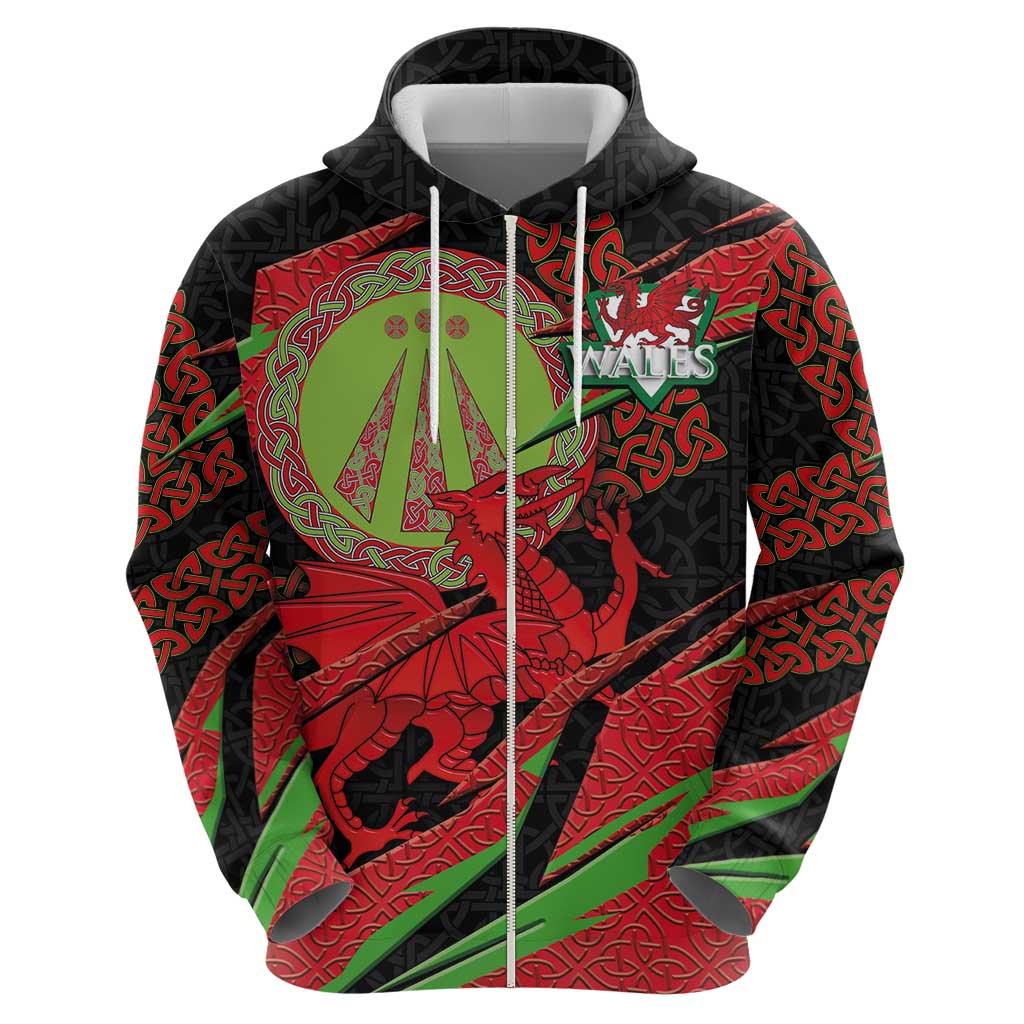 Welsh Celtic-Awen Hoodie Wales Y Ddraig Goch with Celtic Knot Sporty LT03
