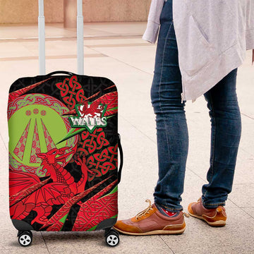Welsh Celtic-Awen Luggage Cover Wales Y Ddraig Goch with Celtic Knot Sporty LT03
