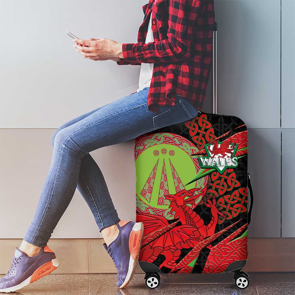 Welsh Celtic-Awen Luggage Cover Wales Y Ddraig Goch with Celtic Knot Sporty LT03