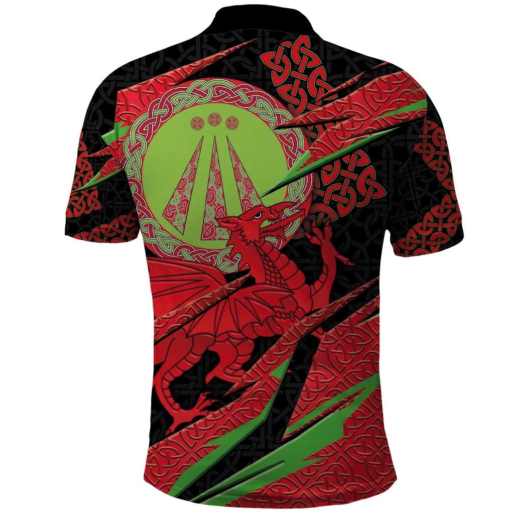 Welsh Celtic-Awen Polo Shirt Wales Y Ddraig Goch with Celtic Knot Sporty LT03