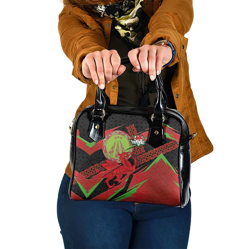 Welsh Celtic-Awen Shoulder Handbag Wales Y Ddraig Goch with Celtic Knot Sporty LT03
