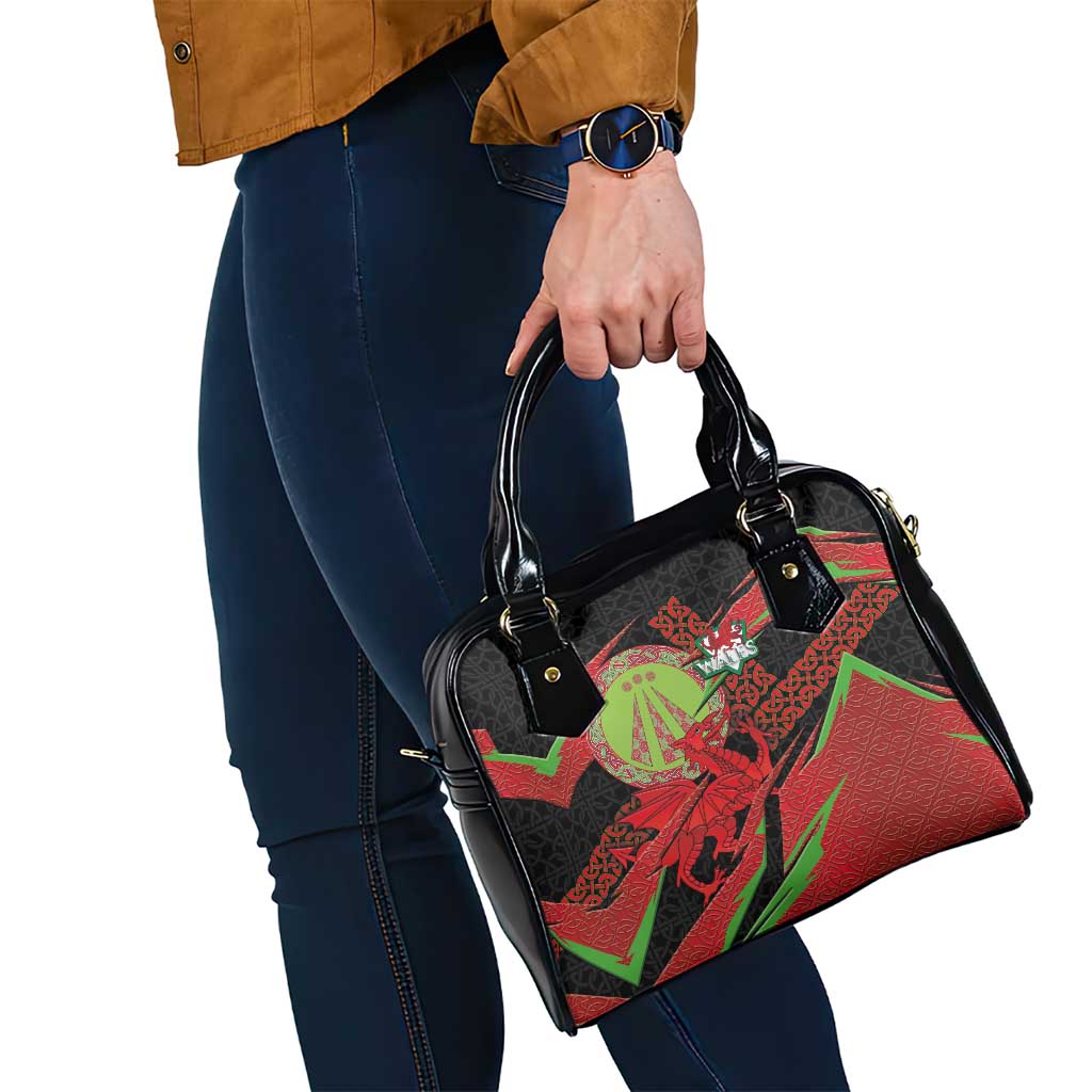 Welsh Celtic-Awen Shoulder Handbag Wales Y Ddraig Goch with Celtic Knot Sporty LT03