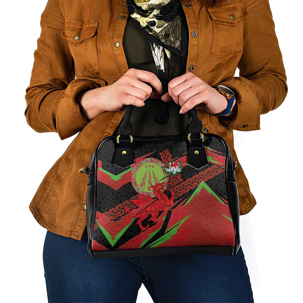 Welsh Celtic-Awen Shoulder Handbag Wales Y Ddraig Goch with Celtic Knot Sporty LT03