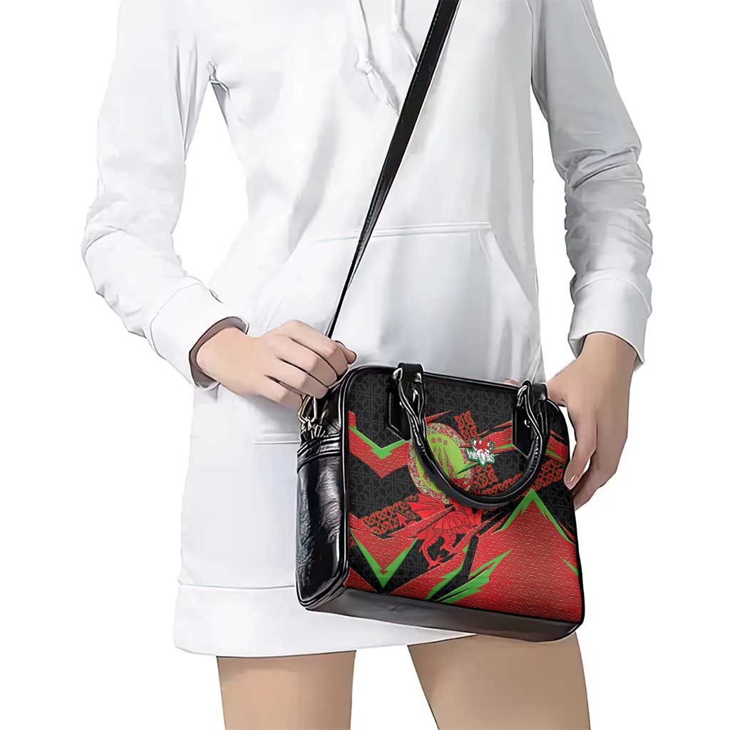 Welsh Celtic-Awen Shoulder Handbag Wales Y Ddraig Goch with Celtic Knot Sporty LT03