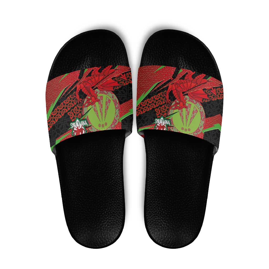 Welsh Celtic-Awen Slide Sandals Wales Y Ddraig Goch with Celtic Knot Sporty LT03