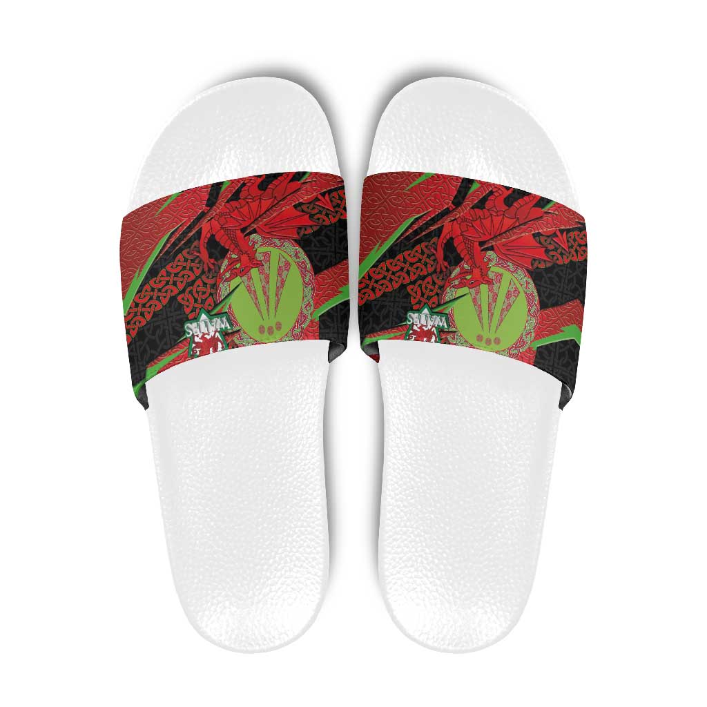 Welsh Celtic-Awen Slide Sandals Wales Y Ddraig Goch with Celtic Knot Sporty LT03