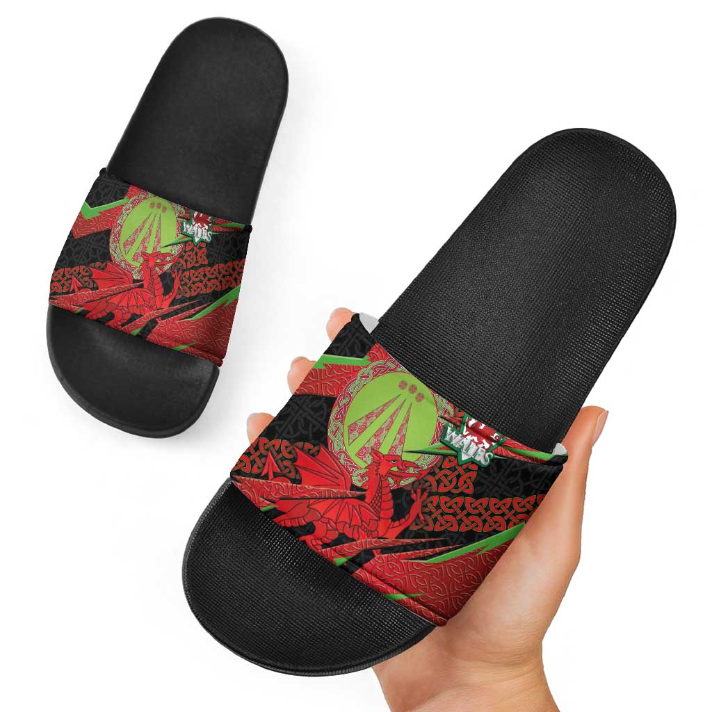 Welsh Celtic-Awen Slide Sandals Wales Y Ddraig Goch with Celtic Knot Sporty LT03