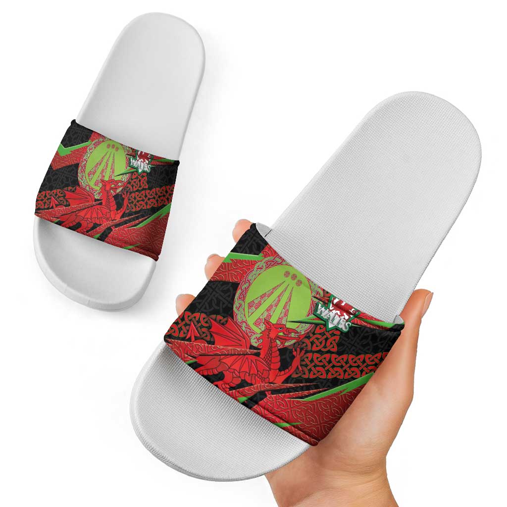 Welsh Celtic-Awen Slide Sandals Wales Y Ddraig Goch with Celtic Knot Sporty LT03