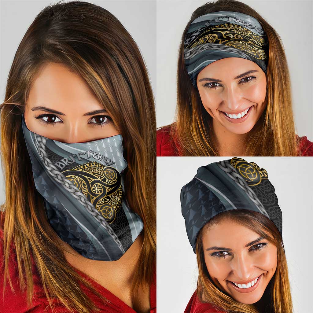 Brittany Triskele Celtic Neck Gaiter Silver and Gold Sporty Style LT03