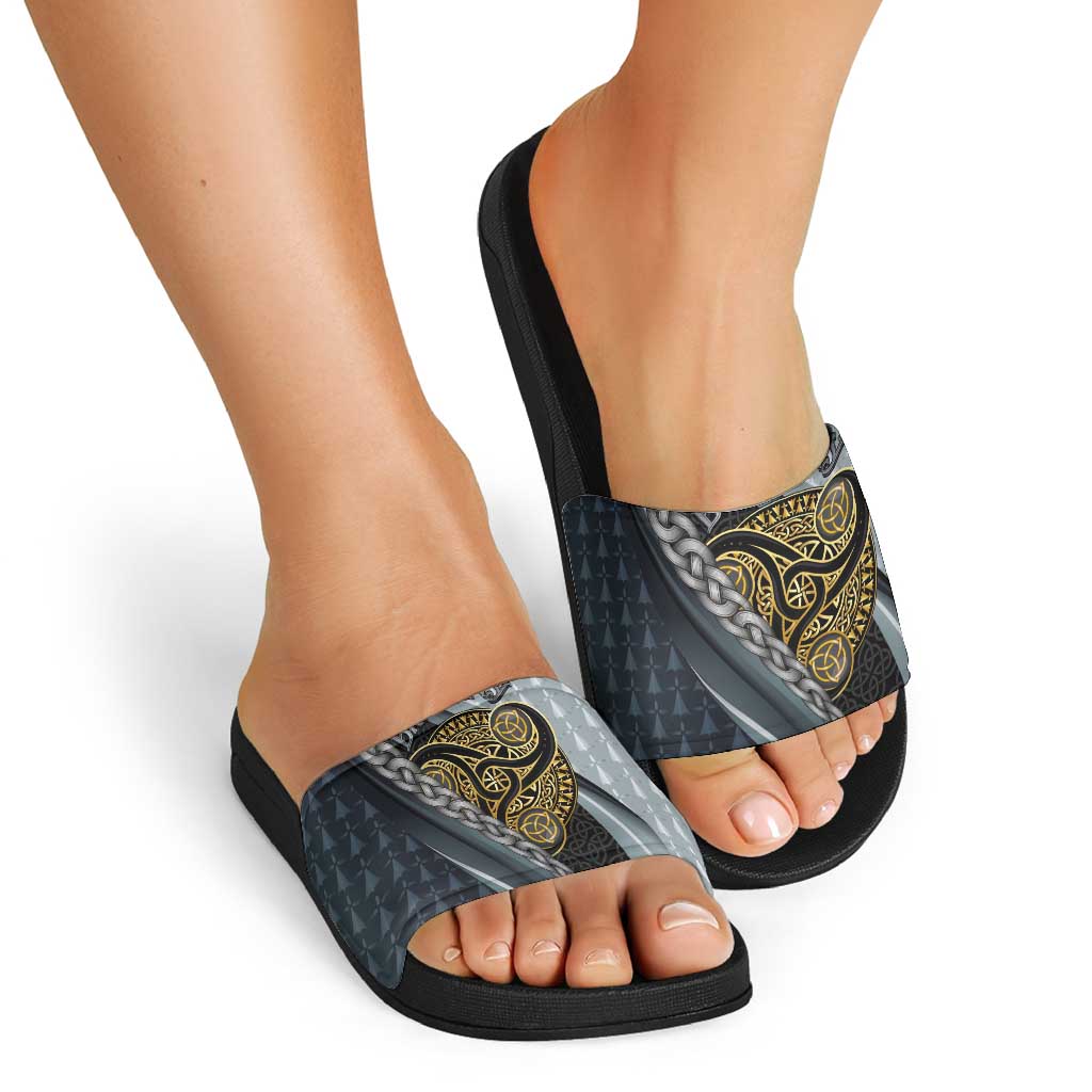 Brittany Triskele Celtic Slide Sandals Silver and Gold Sporty Style LT03