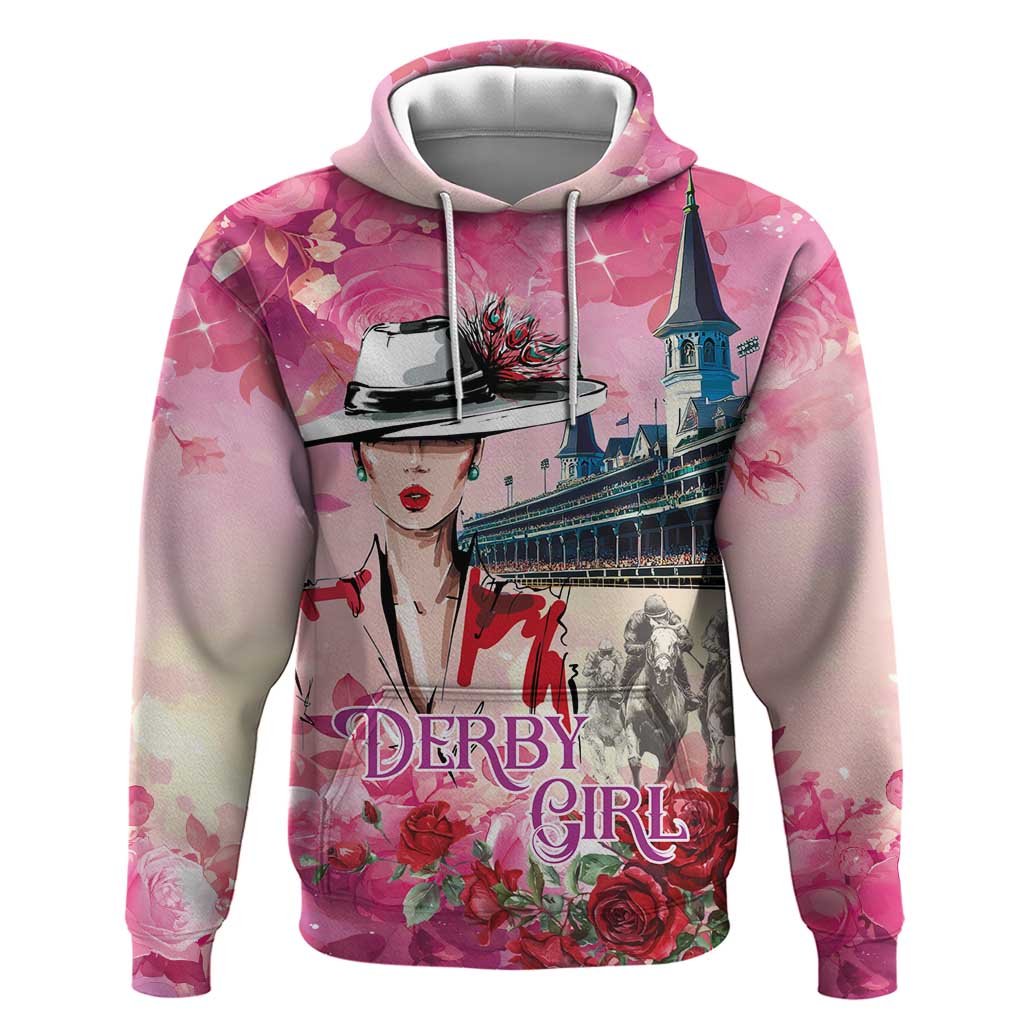 Kentucky Horses Racing Hoodie Churchill Downs Derby Girl Watercolor Style LT03