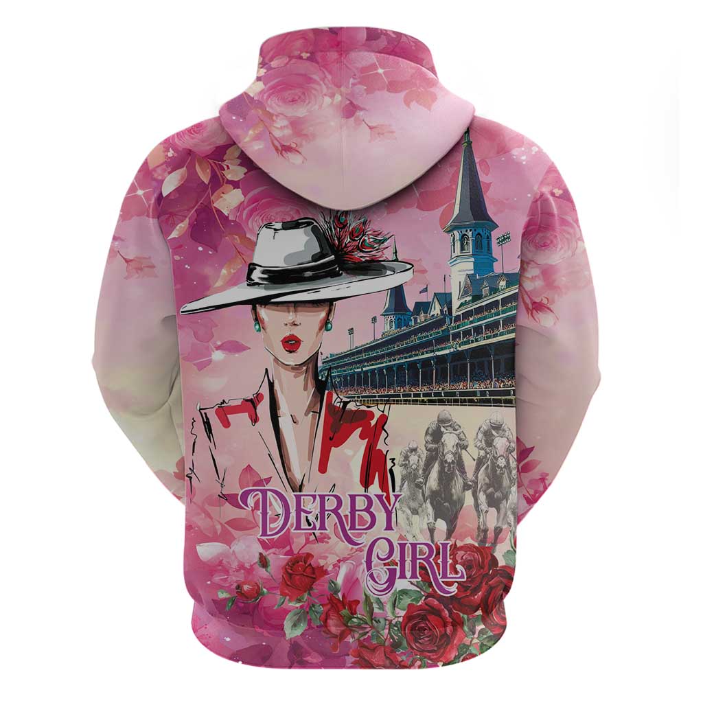 Kentucky Horses Racing Hoodie Churchill Downs Derby Girl Watercolor Style LT03