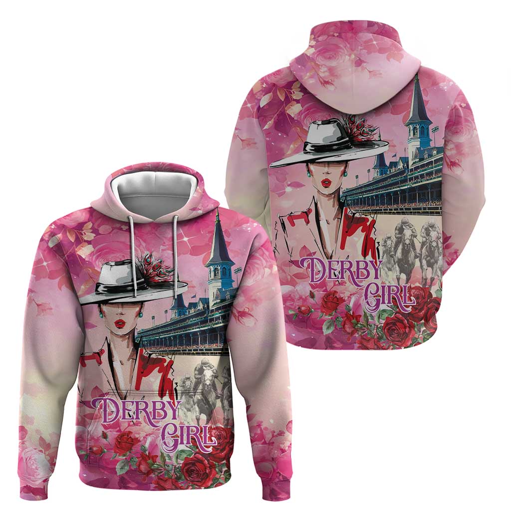 Kentucky Horses Racing Hoodie Churchill Downs Derby Girl Watercolor Style LT03
