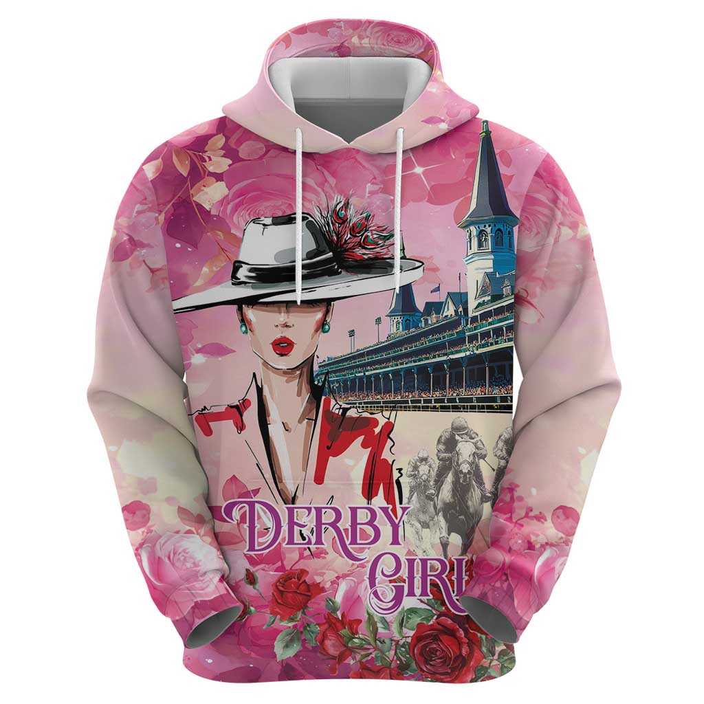 Kentucky Horses Racing Hoodie Churchill Downs Derby Girl Watercolor Style LT03