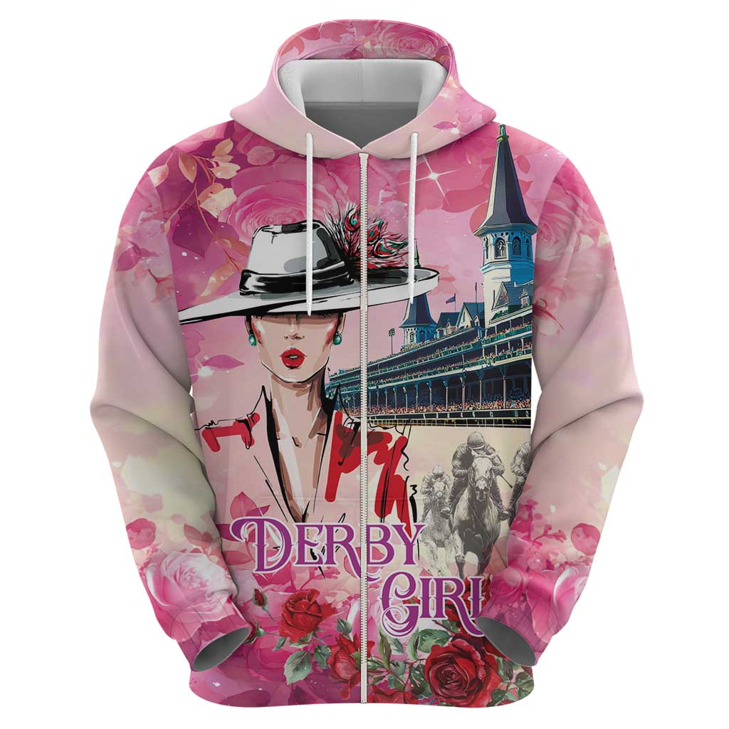 Kentucky Horses Racing Hoodie Churchill Downs Derby Girl Watercolor Style LT03