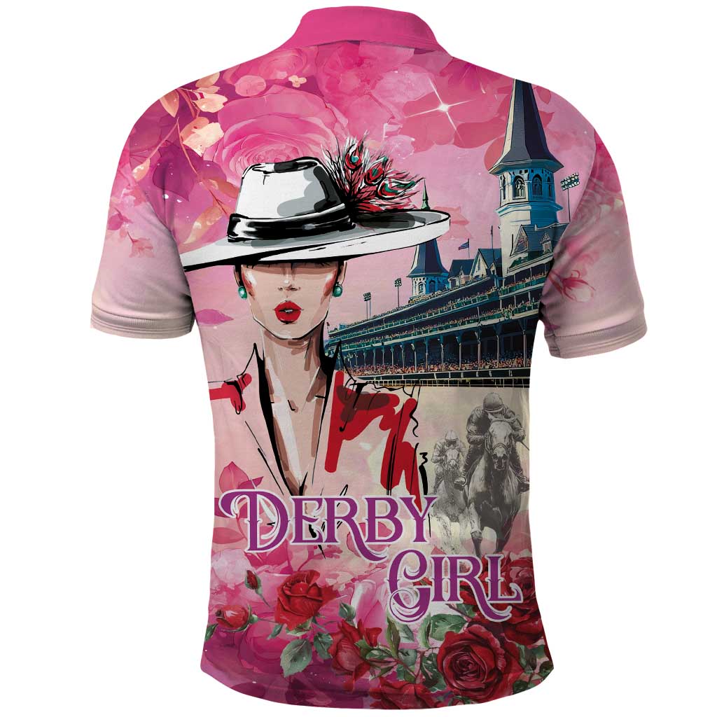 Kentucky Horses Racing Polo Shirt Churchill Downs Derby Girl Watercolor Style LT03