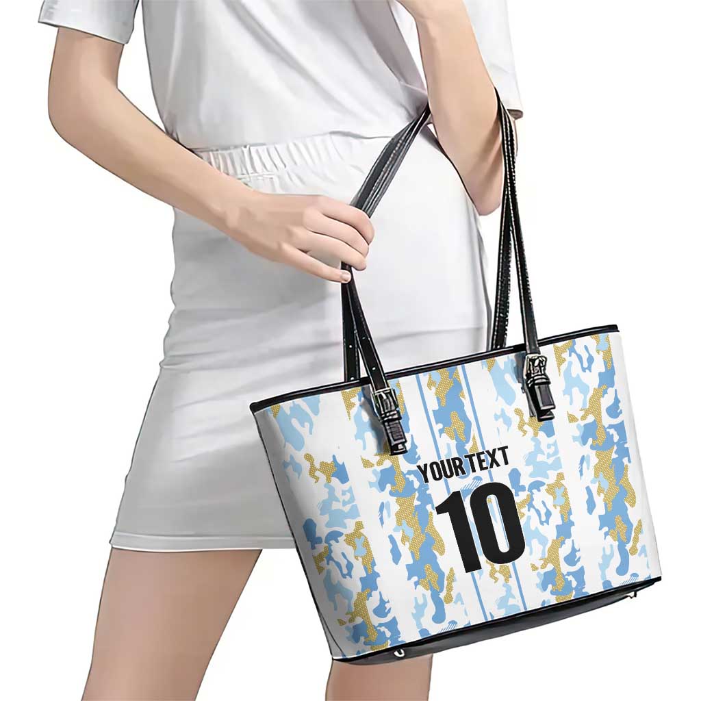 Custom Argentina Football Leather Tote Bag Vamos La Albiceleste Camouflage Style LT03