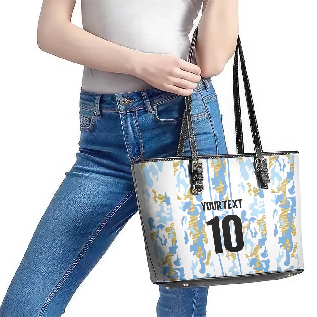 Custom Argentina Football Leather Tote Bag Vamos La Albiceleste Camouflage Style LT03