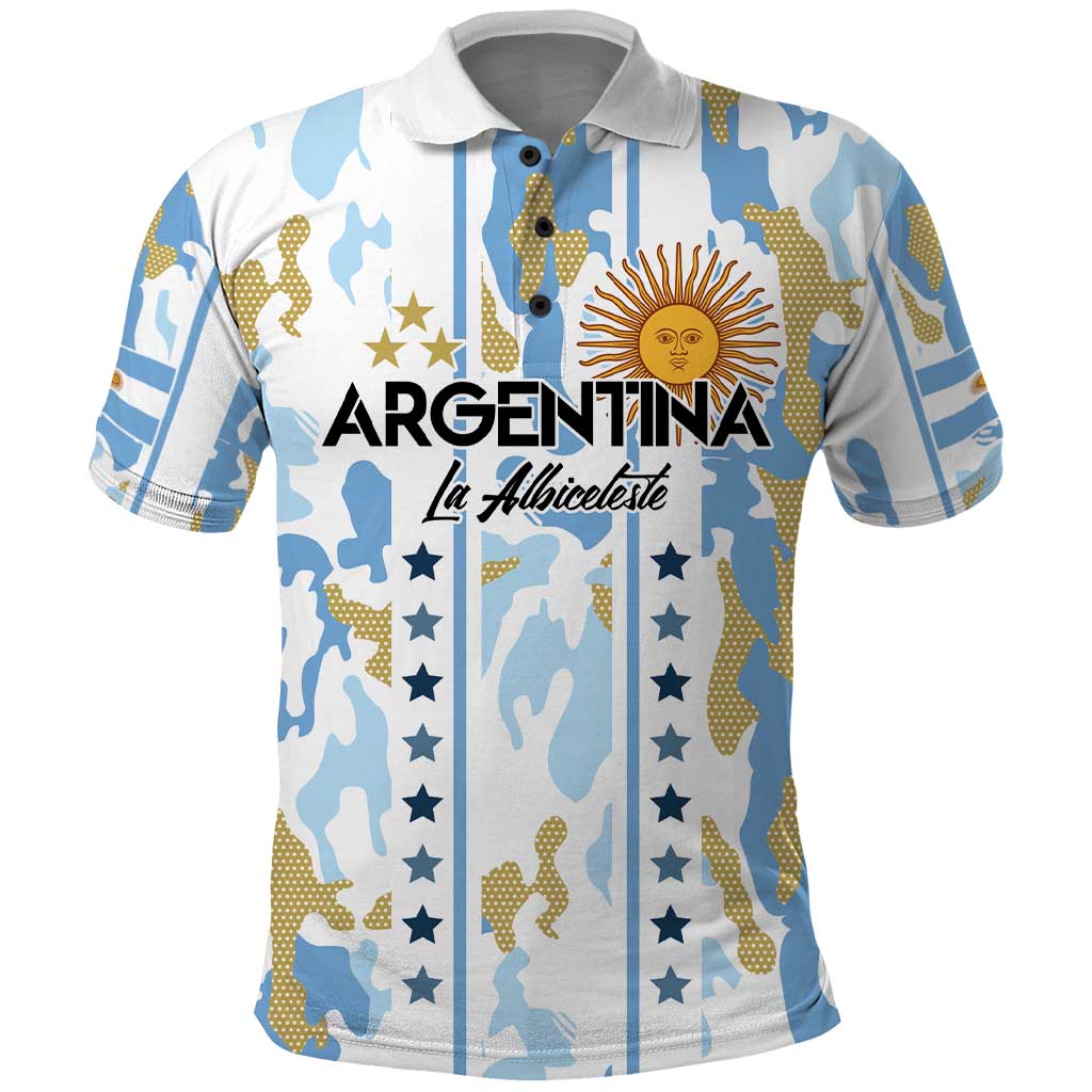Custom Argentina Football Polo Shirt Vamos La Albiceleste Camouflage Style LT03