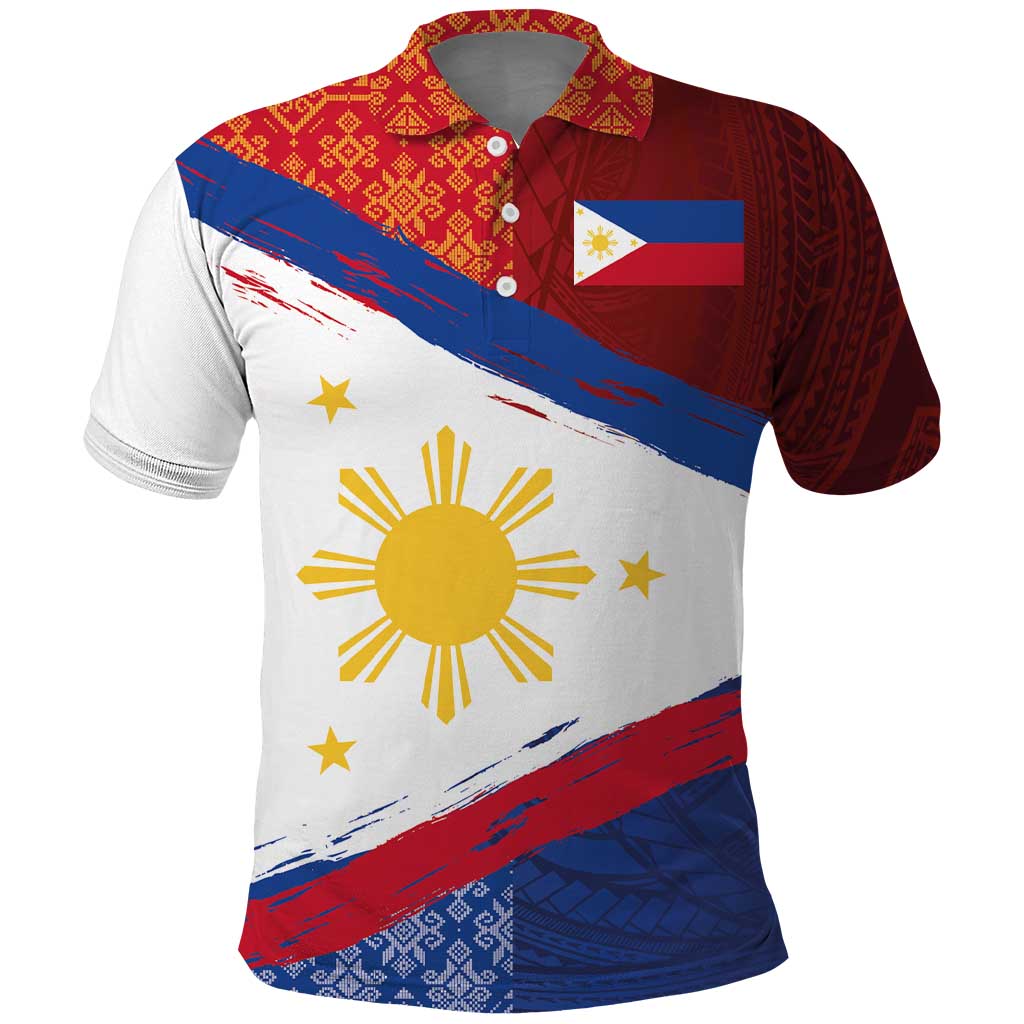 Philippines National Flag Day Polo Shirt Polynesian and Yakan Tattoo Brush Style LT03