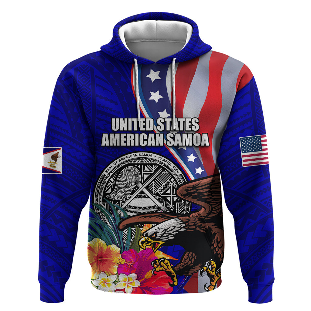 Personalised American Samoa and United States Hoodie Bald Eagle and Seal Hibiscus Polynesian Pattern LT03