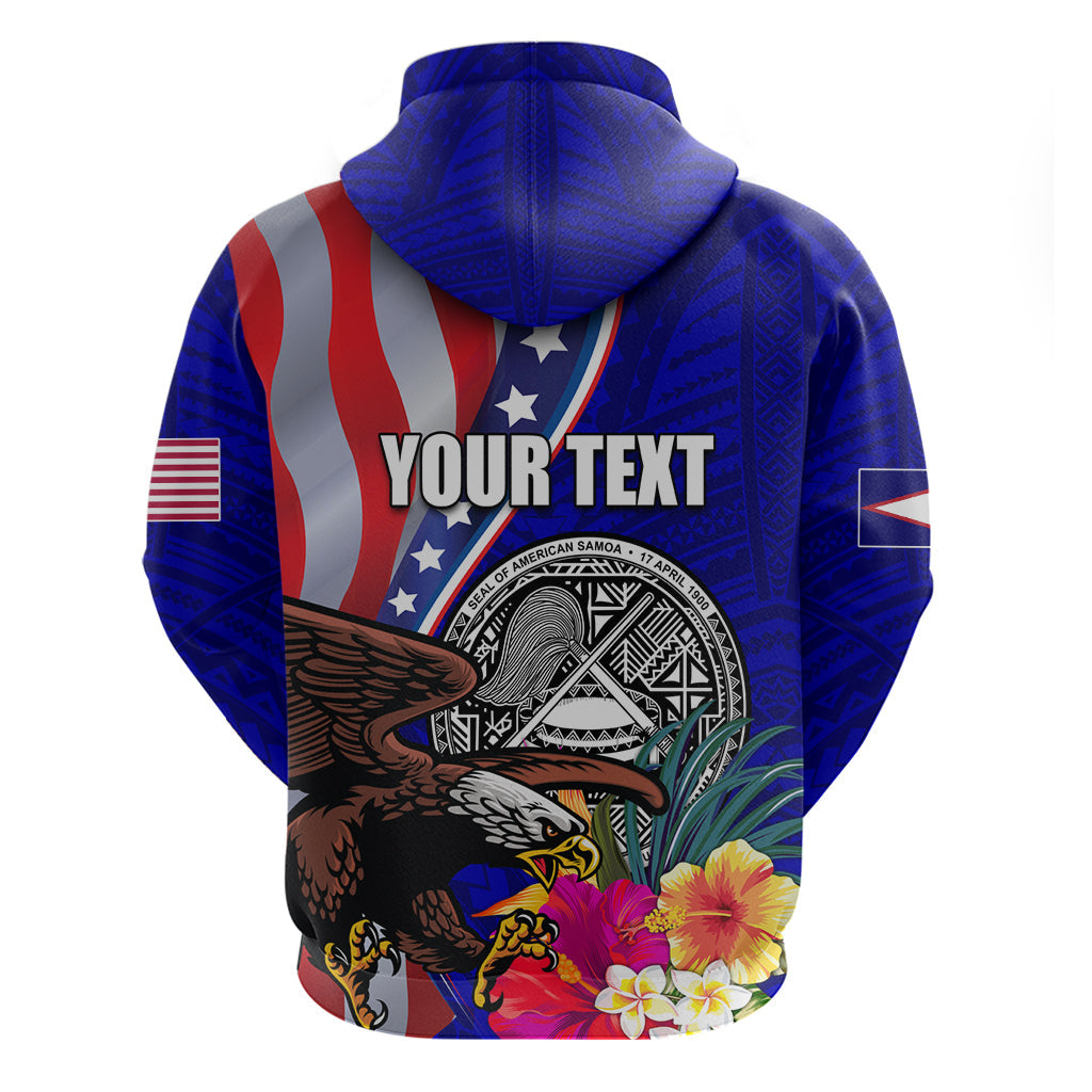 Personalised American Samoa and United States Hoodie Bald Eagle and Seal Hibiscus Polynesian Pattern LT03