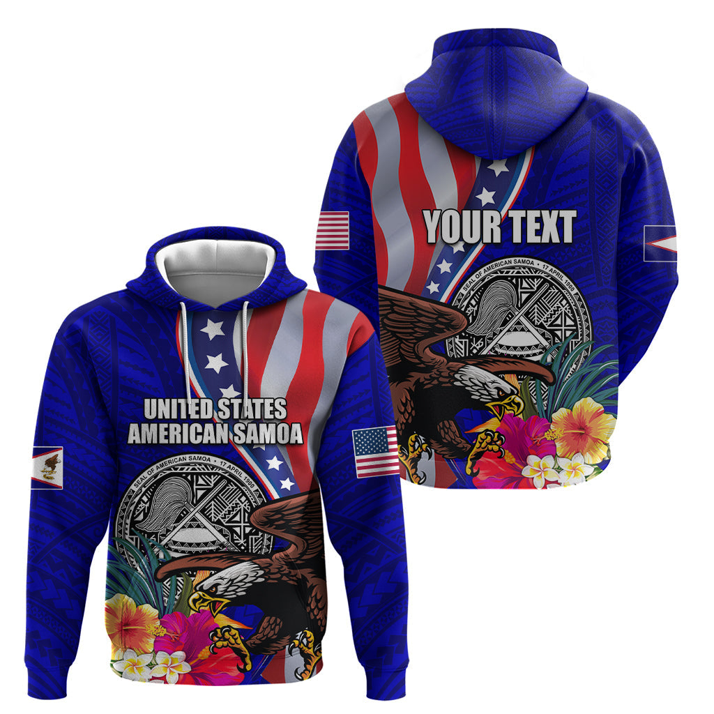 Personalised American Samoa and United States Hoodie Bald Eagle and Seal Hibiscus Polynesian Pattern LT03