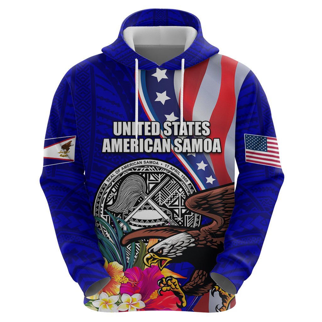 Personalised American Samoa and United States Hoodie Bald Eagle and Seal Hibiscus Polynesian Pattern LT03