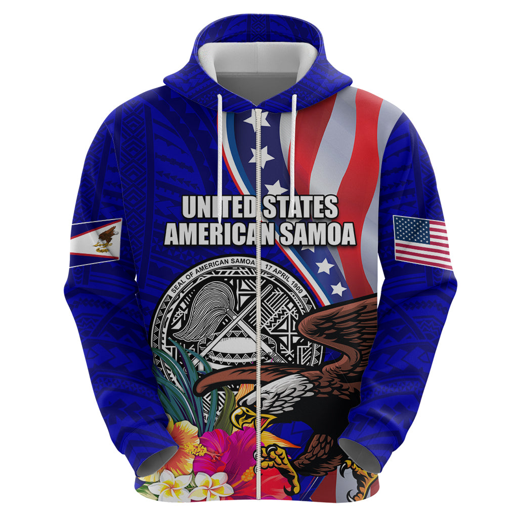 Personalised American Samoa and United States Hoodie Bald Eagle and Seal Hibiscus Polynesian Pattern LT03