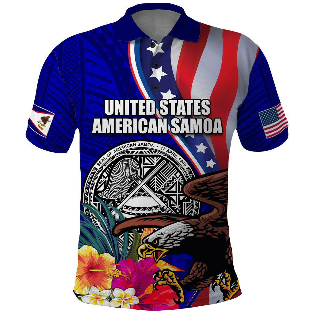 Personalised American Samoa and United States Polo Shirt Bald Eagle and Seal Hibiscus Polynesian Pattern LT03