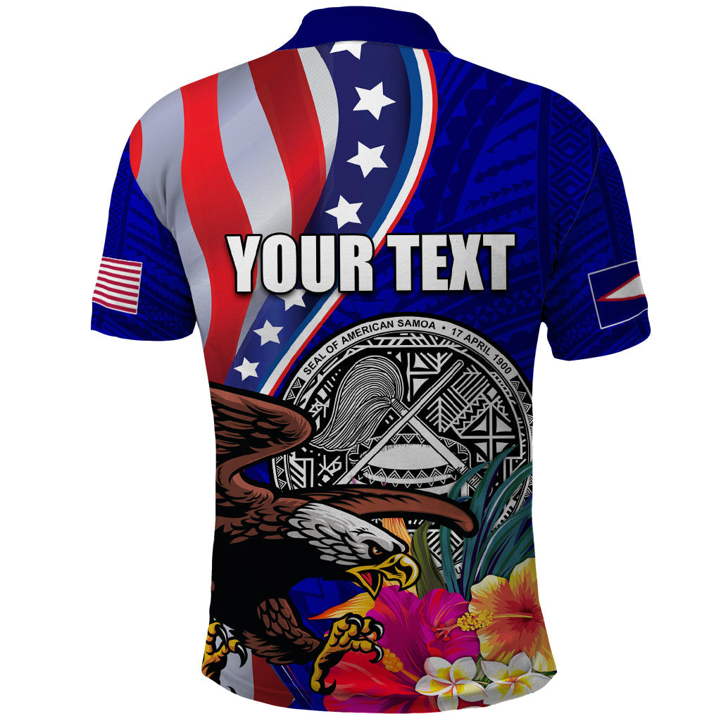 Personalised American Samoa and United States Polo Shirt Bald Eagle and Seal Hibiscus Polynesian Pattern LT03