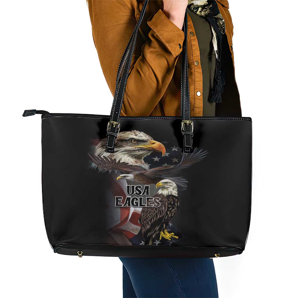 American Eagles Leather Tote Bag United States Flag Vintage Style LT03