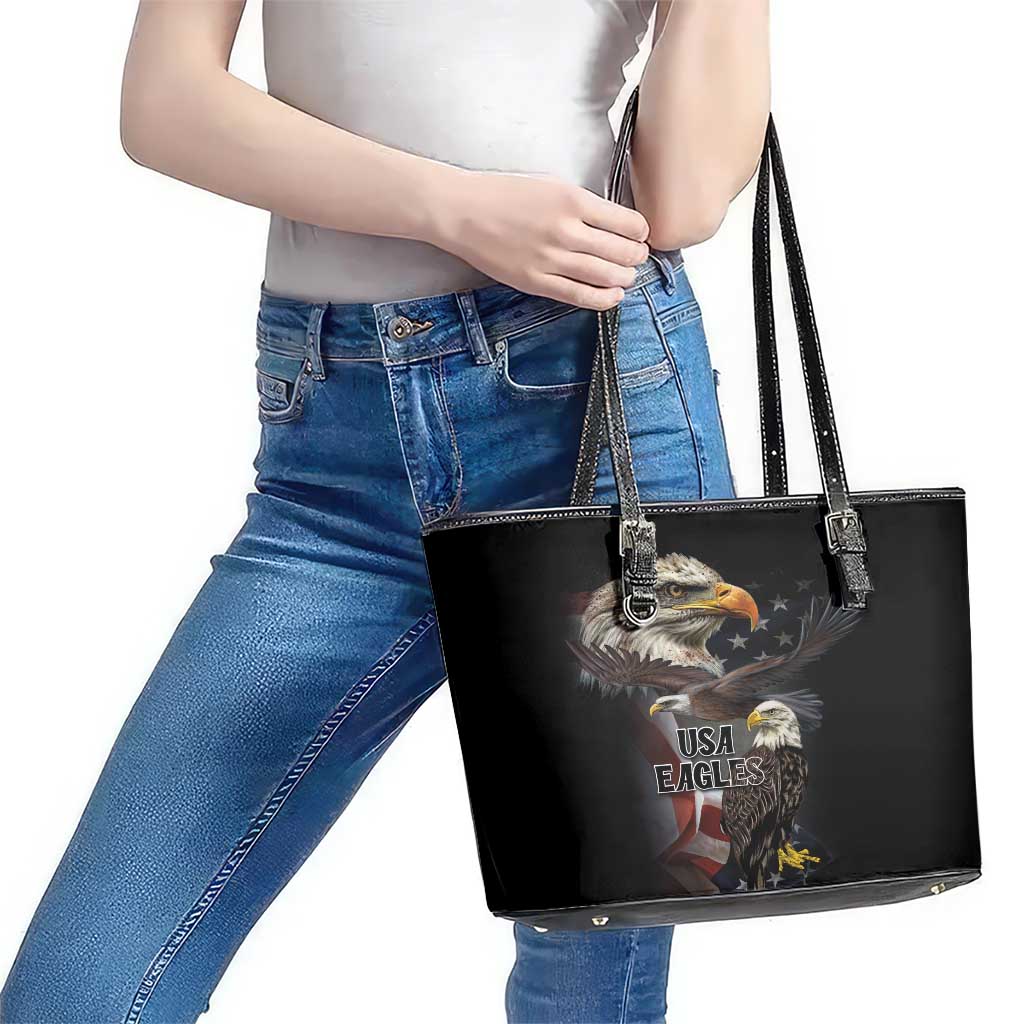 American Eagles Leather Tote Bag United States Flag Vintage Style LT03