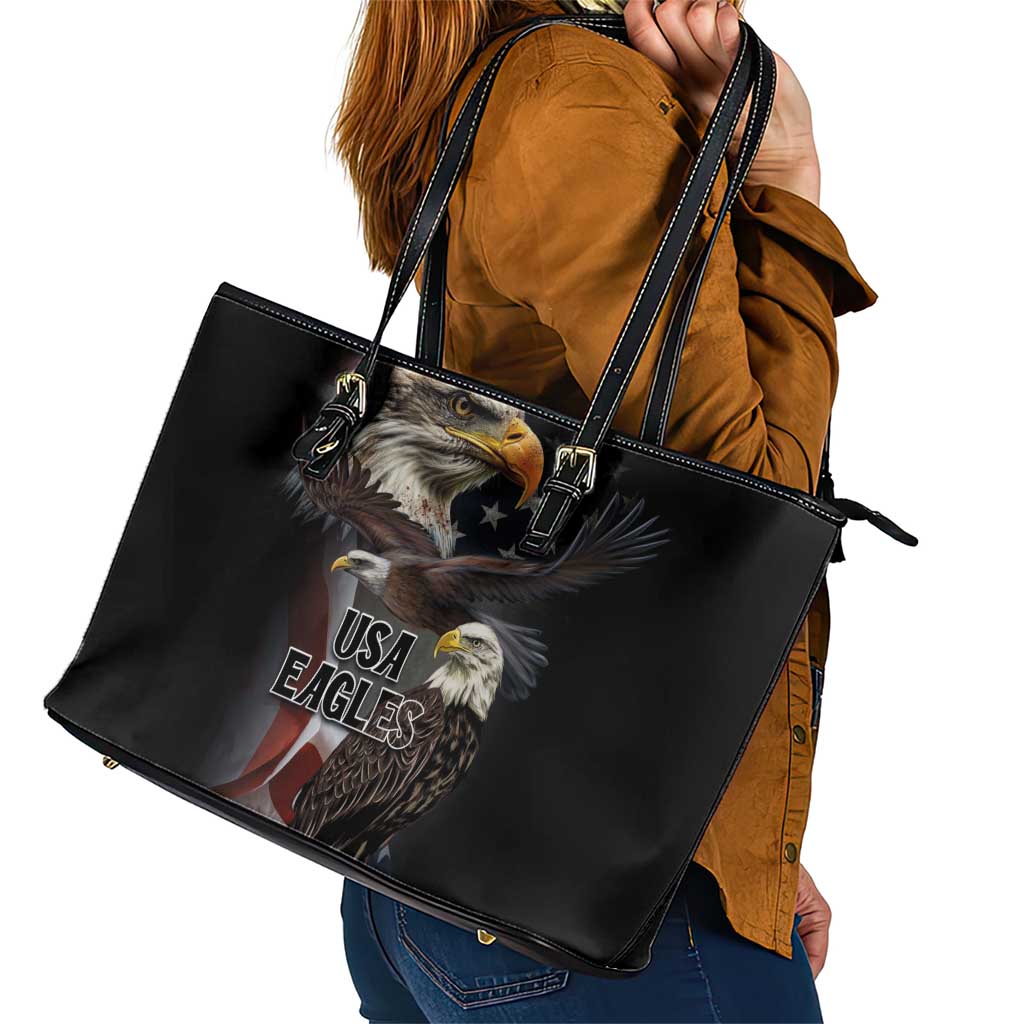 American Eagles Leather Tote Bag United States Flag Vintage Style LT03