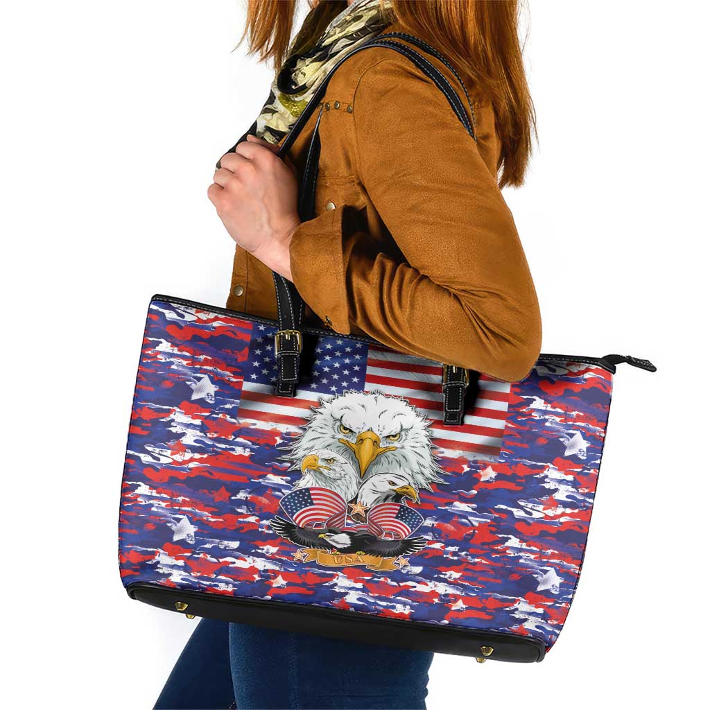 American Eagles Leather Tote Bag United States Flag Camouflage Style LT03