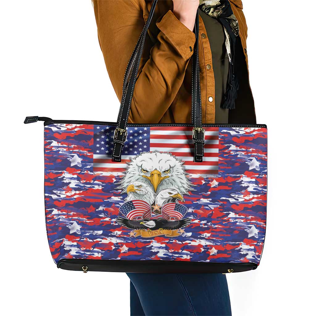 American Eagles Leather Tote Bag United States Flag Camouflage Style LT03
