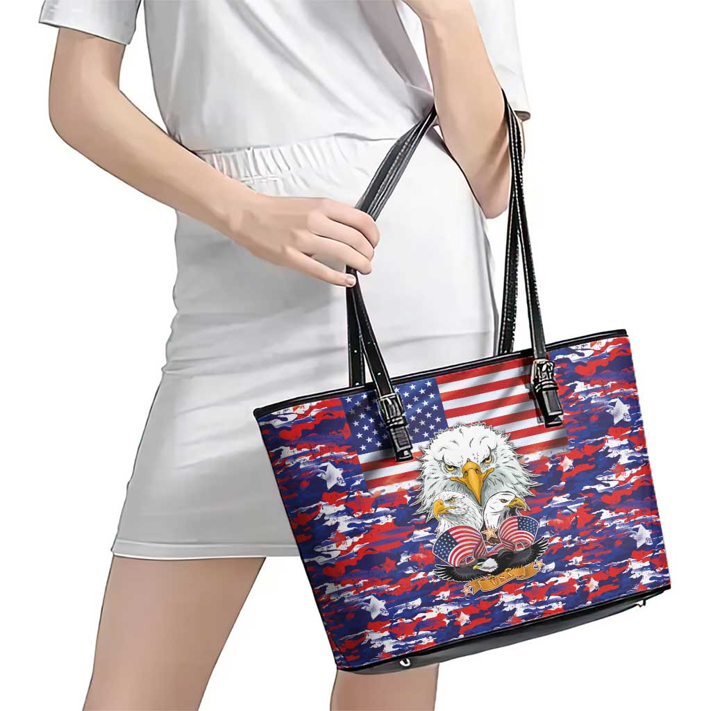 American Eagles Leather Tote Bag United States Flag Camouflage Style LT03
