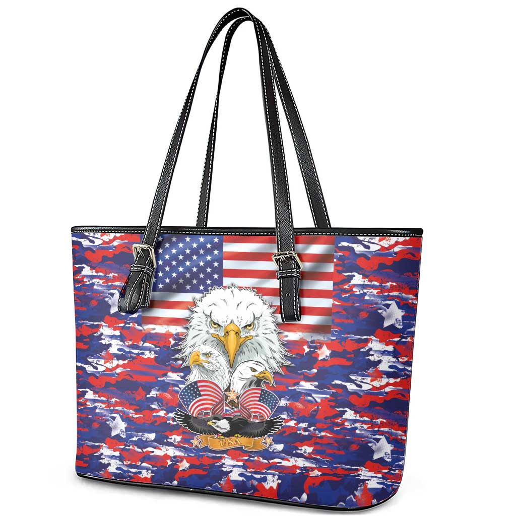 American Eagles Leather Tote Bag United States Flag Camouflage Style LT03