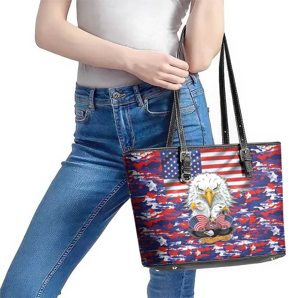 American Eagles Leather Tote Bag United States Flag Camouflage Style LT03