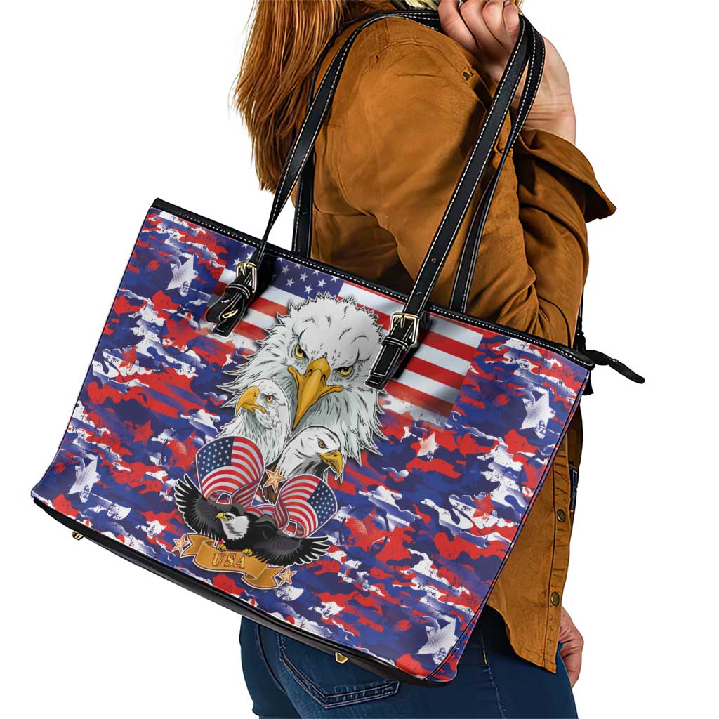American Eagles Leather Tote Bag United States Flag Camouflage Style LT03