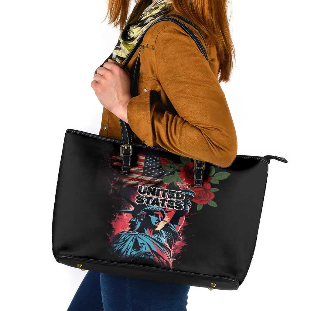 United States Independence Day Leather Tote Bag The 4th of July Statue of Liberty Retro Style LT03