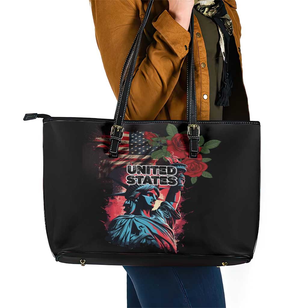 United States Independence Day Leather Tote Bag The 4th of July Statue of Liberty Retro Style LT03