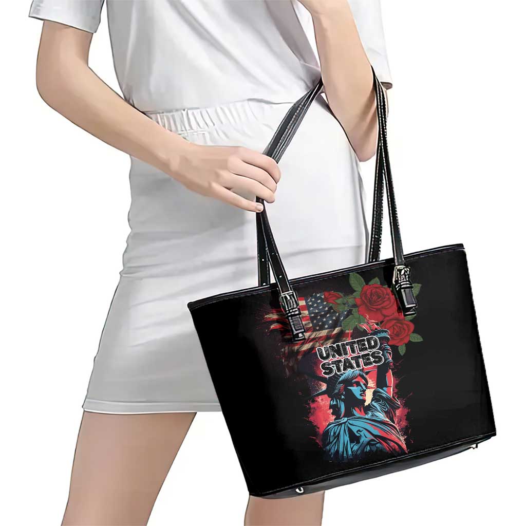 United States Independence Day Leather Tote Bag The 4th of July Statue of Liberty Retro Style LT03