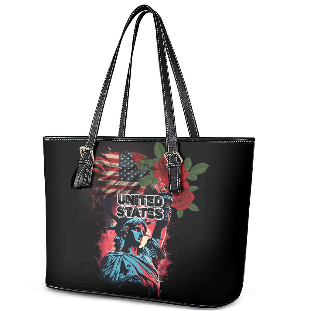 United States Independence Day Leather Tote Bag The 4th of July Statue of Liberty Retro Style LT03