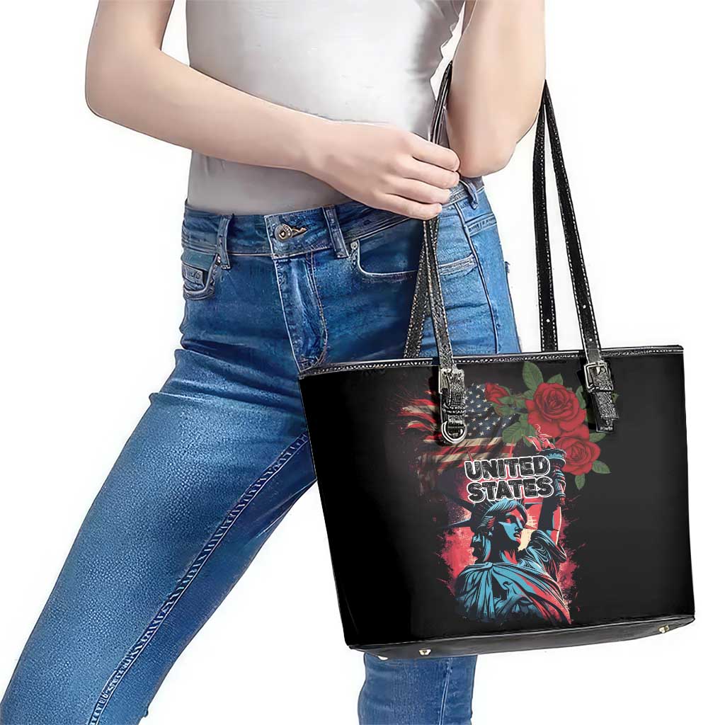 United States Independence Day Leather Tote Bag The 4th of July Statue of Liberty Retro Style LT03