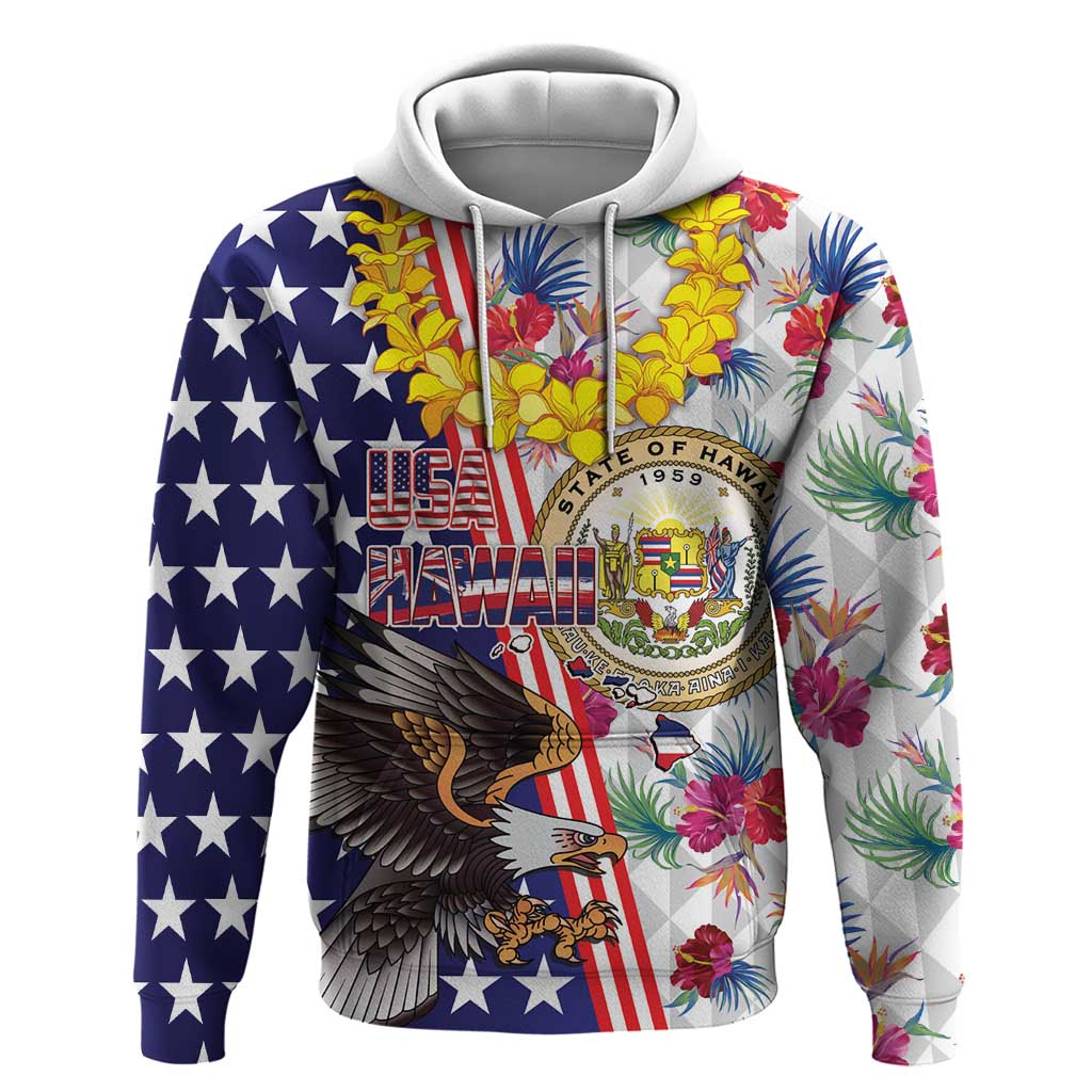 Hawaii and United States Together Hoodie Seal of Hawaii and Bald Eagle LT03