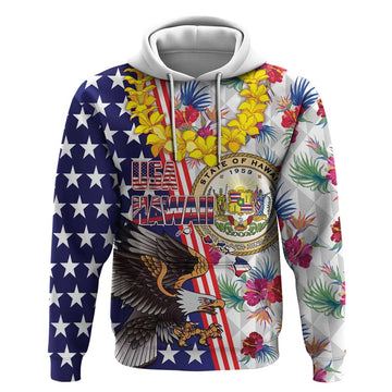 Hawaii and United States Together Hoodie Seal of Hawaii and Bald Eagle LT03