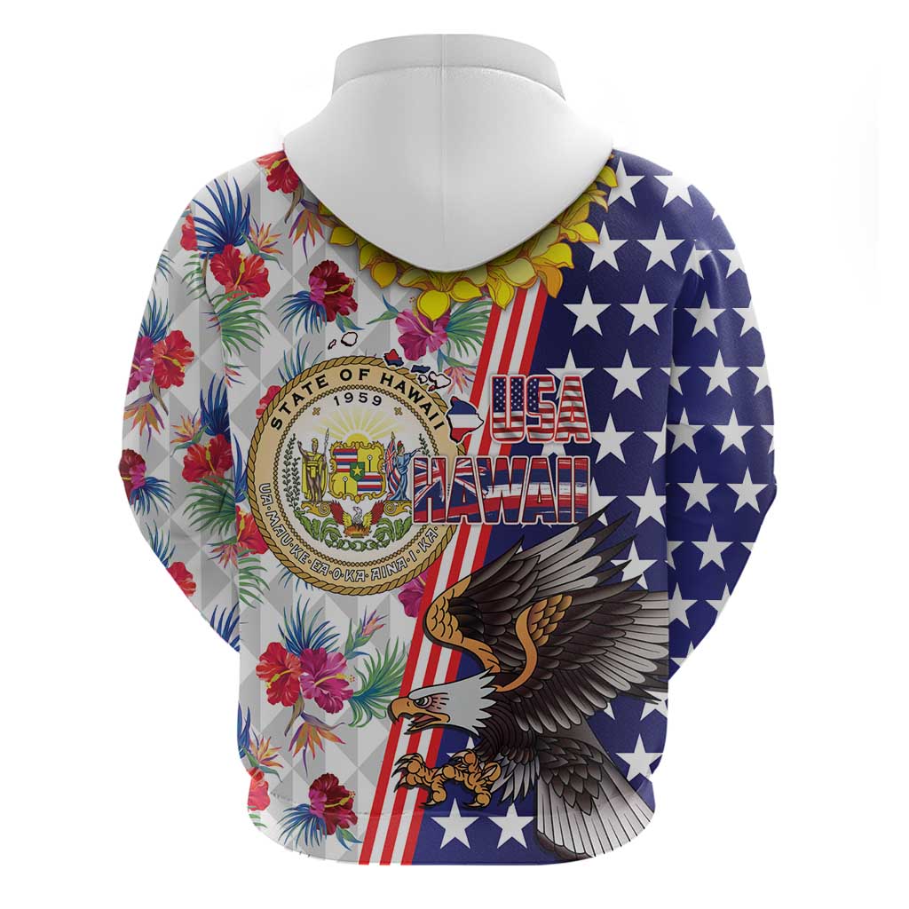 Hawaii and United States Together Hoodie Seal of Hawaii and Bald Eagle LT03