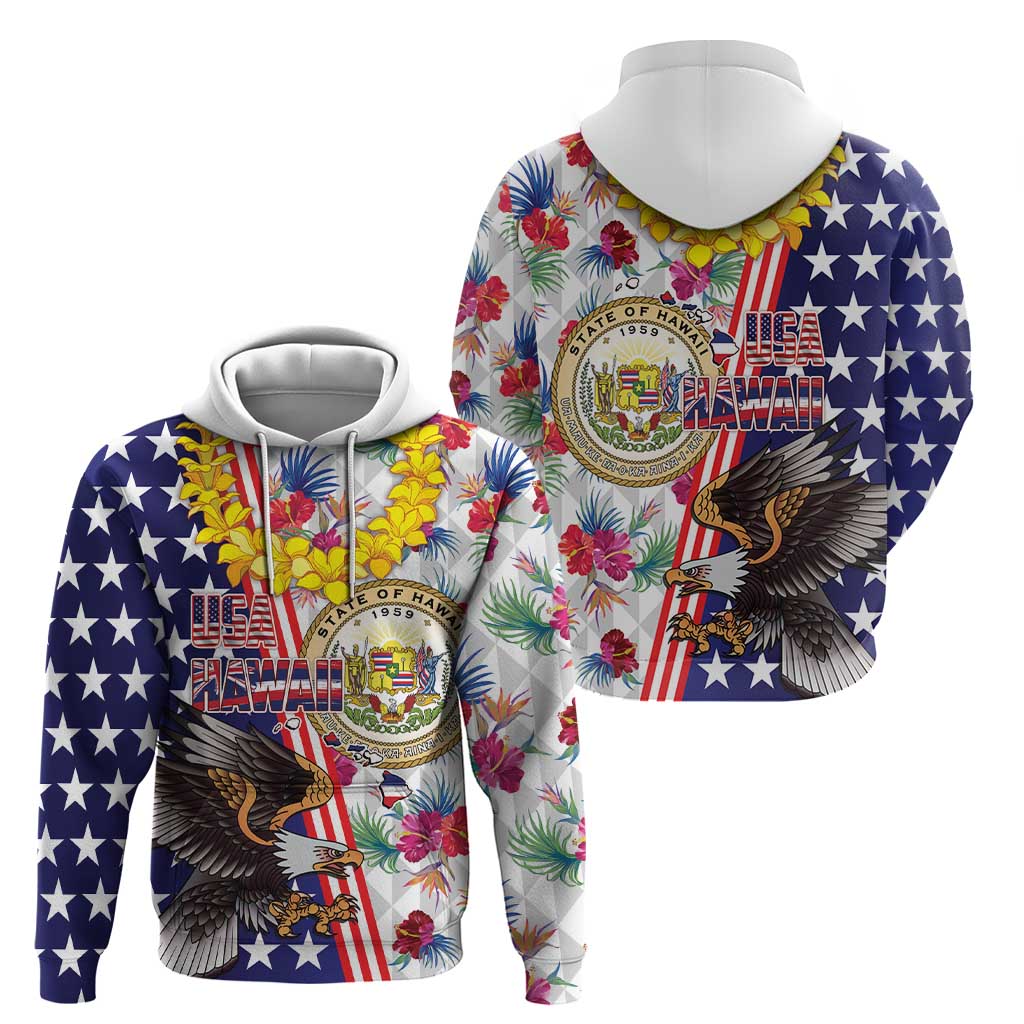 Hawaii and United States Together Hoodie Seal of Hawaii and Bald Eagle LT03