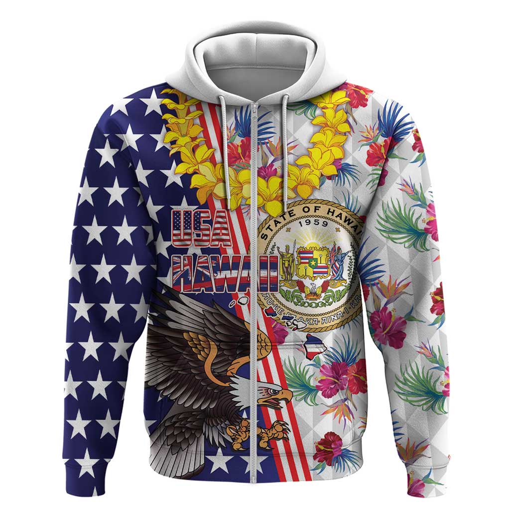 Hawaii and United States Together Hoodie Seal of Hawaii and Bald Eagle LT03